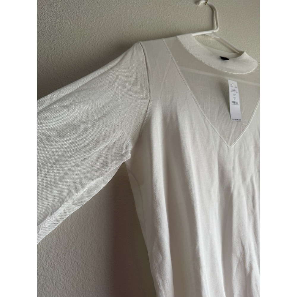 NWT White House Black Market Sz Large Sheer V Neck Long Women White Blouse - Picture 6 of 8